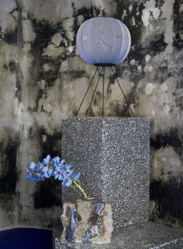 Von Hand gestrickter runder Boden, mittelgroß, Ø: 60 cm – Blauer Stein
