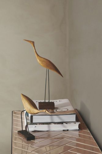 Warmer nordischer Schnabelvogel Großer Reiher 19 x 36 cm – geölte Eiche
