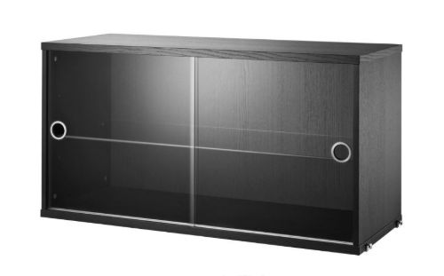 String Furniture Display Cabinet With Sliding Glass Doors B: 78 cm - Black Stained Ash