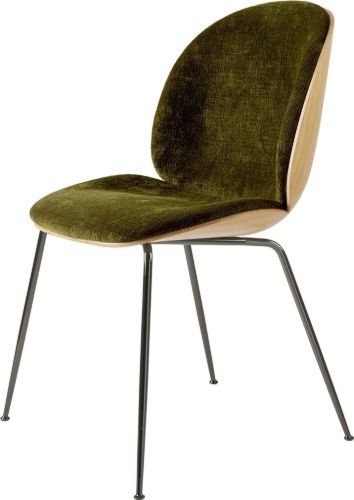GUBI Beetle Dining Chair Conic Base SH: 43,5 cm - Black Chrome Base/Veneer Shell/Mumble