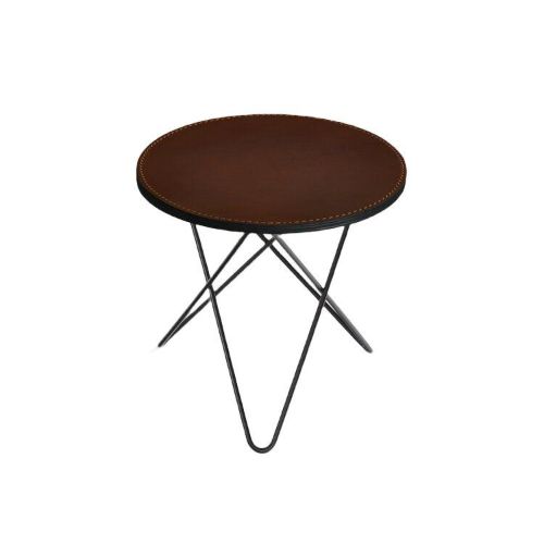 OX Denmarq MINI O Table Ø: 40 cm - Black Powder Coated Steel/Leather Mocca