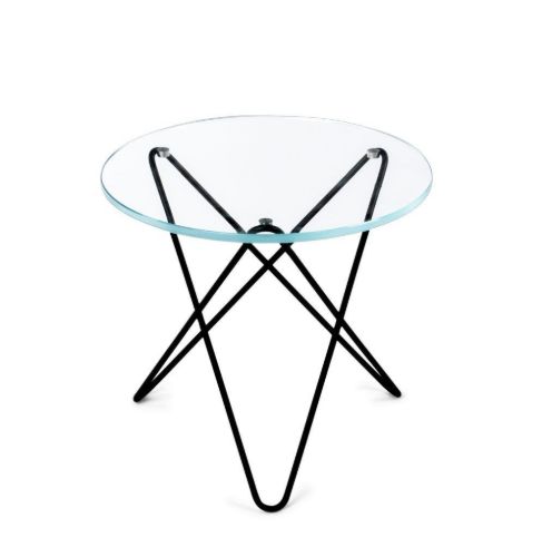 OX Denmarq MINI O Table Tall Ø: 50 cm - Black Powder Coated Steel/Clear Glass