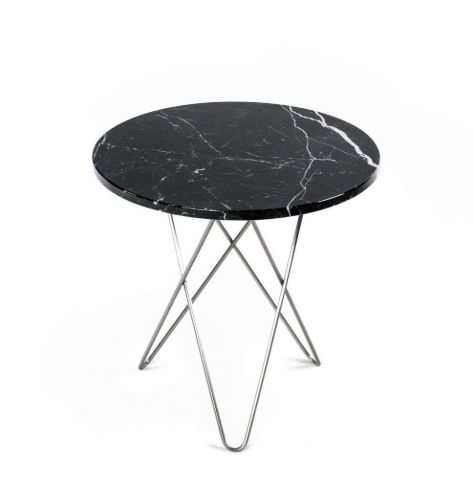 OX Denmarq MINI O Table Tall Ø: 50 cm - Stainless Steel/Black Marquina Marble