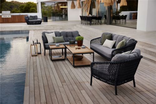 Cane-line Outdoor Ocean Large Loungesessel SH: 40 cm Inkl. Hyndesæt - Dunkelgrau/Weißgrau