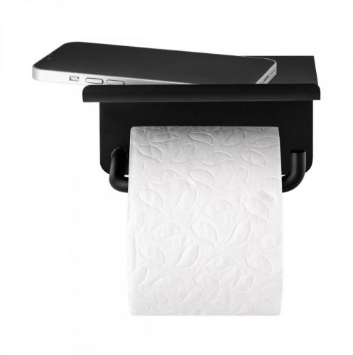 Blomus Modo Toilettenpapierhalter mit Ablage 9,5 x 13,5 cm – Schwarz