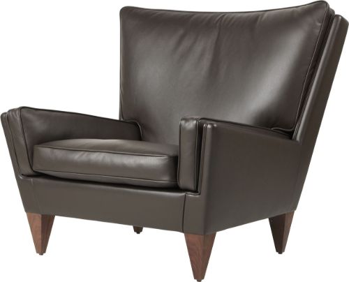 GUBI V11 Lounge Chair SH: 41 cm Vollgepolstert – Massiver amerikanischer Walnuss/Glattleder Kaffeebraun