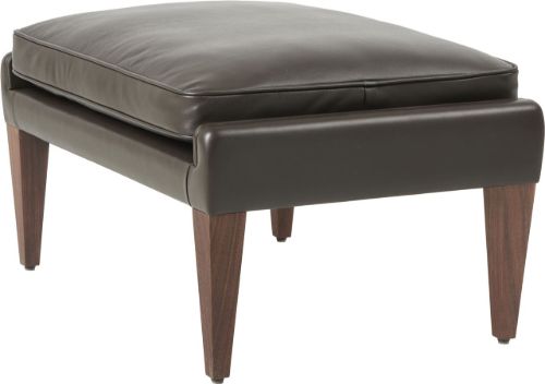 GUBI V11 Ottoman H: 35 cm Fully Upholstered - Solid American Walnut/Smooth Leather Coffee