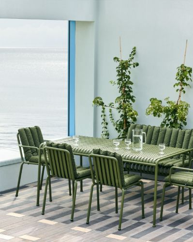 HAY Palissade Esszimmerbank, weiches gestepptes Kissen, 110 x 89 cm – Olivgrün