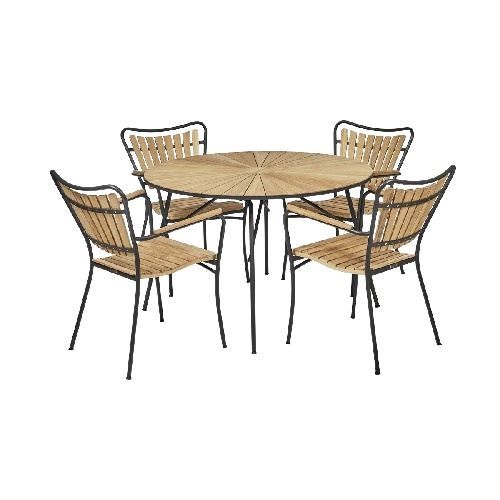 Mandalay Marguerit Havebord Ø110 cm Inkl. 4 Havestole Havemøbelsæt - Antracit/Teak 