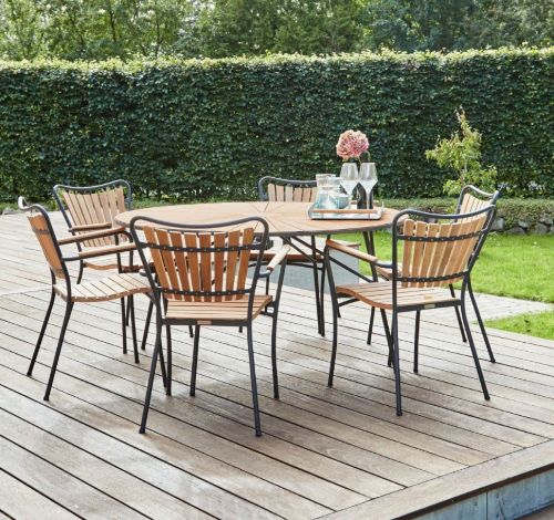 Mandalay Marguerit Gartentisch Ø140 cm Inkl. 6 Gartenstühle Gartenmöbel-Set - Teak/Anthrazit