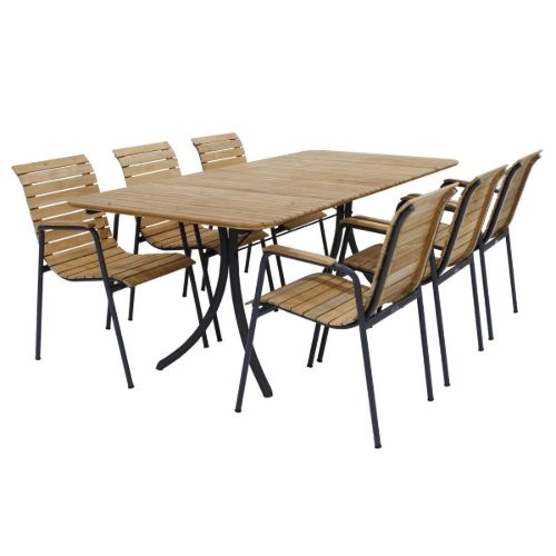 Mandalay Magnolia Havebord L: 197 cm og 6 Bellevue Havestole - Teak/Antracit 