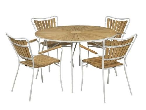 Mandalay Marguerit Havebord Ø120 cm Inkl. 4 Havestole Havemøbelsæt - Hvid/Teak 