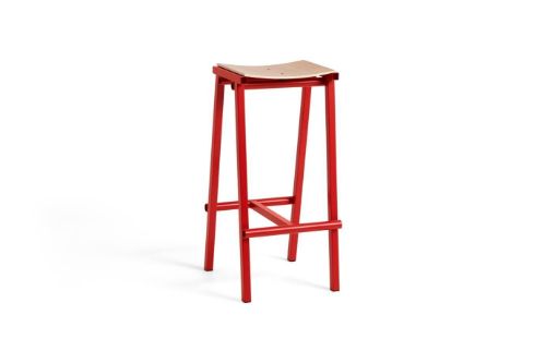 HAY Taburete 8 Bar Stool High - Signal Red Powder Coated Base/Lacquered Oak Veneer