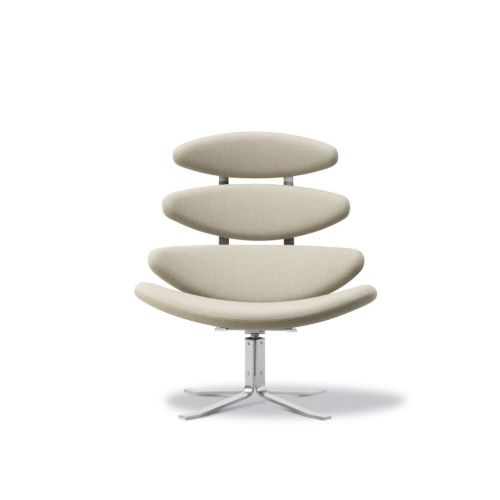 Fredericia Furniture 5000 Corona Lænestol m. Drejestel - Vidar 222/Børstet Stål