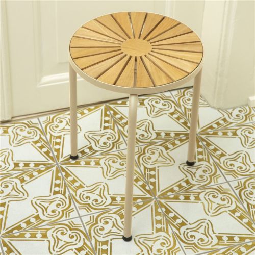 Mandalay Marguerit Hocker Ø: 32 cm - Teak/Taupe 