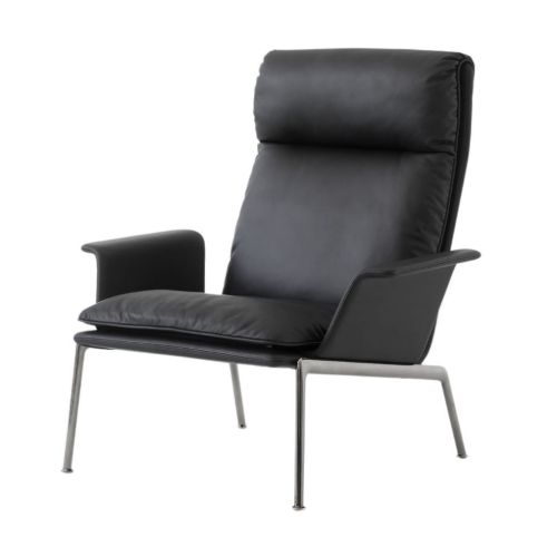 &Tradition Muno Lounge Chair m. Armlæn LN17 SH: 41 cm - Sort Læder
