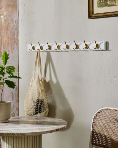 Nordal Edgy Garderobenständer mit 8 Haken L: 90 cm - Messing/Weiß