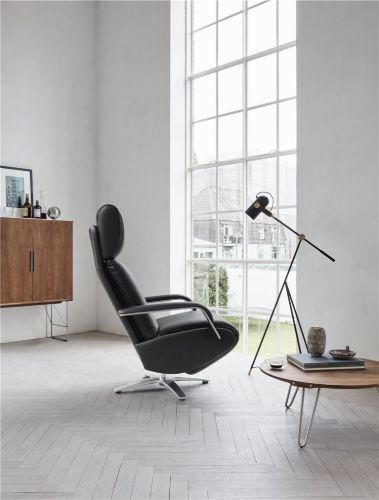 BERG Furniture Coda Sessel SH: 49 cm - Matt Aluminium/Berg Soft Black Leder