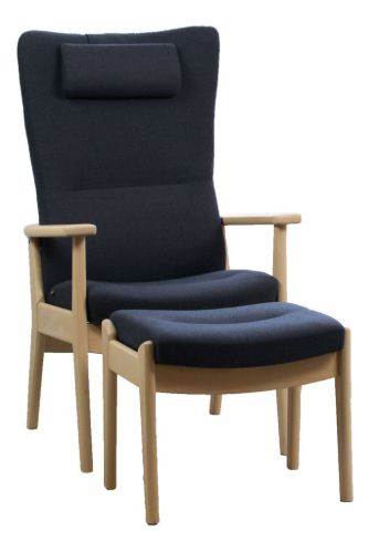 Farstrup 5900 Plus Lænestol  inkl. fodskammel - Eg Lysnet Lak/Capture 5201 Dark Blue/Grey