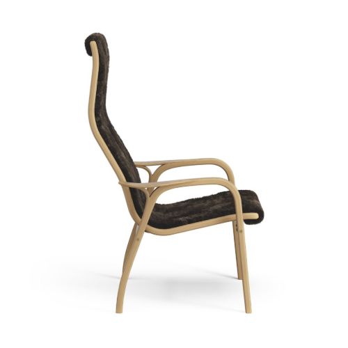 Swedese Lamino Sessel SH: 41 cm – Eiche Naturlack/Espresso-Schaffell