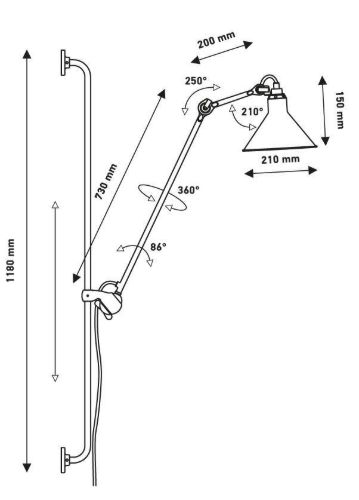 DCW Editions Lampe Gras N214 Wandleuchte Konisch H: 120cm - Schwarz/Schwarz