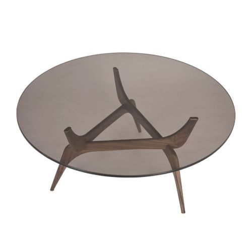 Brdr. Krüger Triiio Couchtisch Ø: 90 cm – Geöltes Walnussholz/Bronzeglas