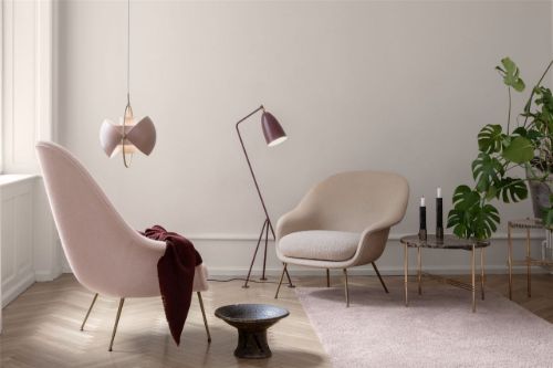 GUBI Multi-Lite Pendelleuchte Ø: 36 cm Messingsockel – Schirm Rose Dust