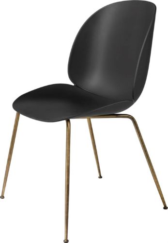 GUBI Beetle Dining Chair Conic Base - Antique Brass Base / Black Shell 