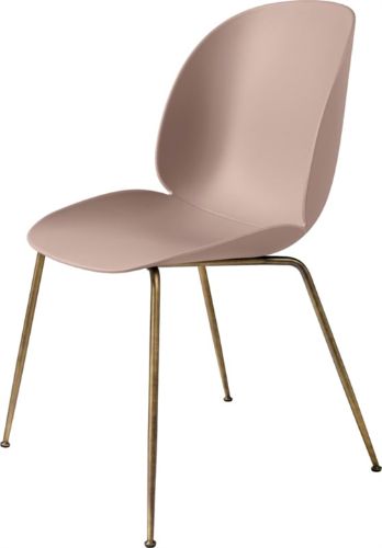 GUBI Beetle Dining Chair Conic Base - Antique Brass Base / Sweet Pink Shell 
