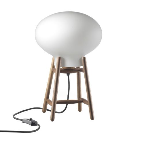 FDB Møbler U4 Hiti Bordlampe m. Sort Ledning H: 39,5 cm - Lakeret Valnød/Opal Glas 