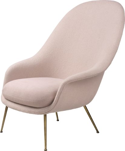 GUBI Bat Lounge Chair mit hoher Rückenlehne 39 cm – Antikmessing/Harfe 200