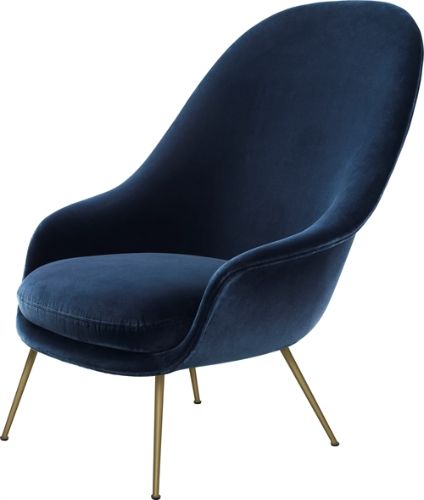 GUBI Bat Lounge Chair mit hoher Rückenlehne 39 cm – Antikmessing/Samt