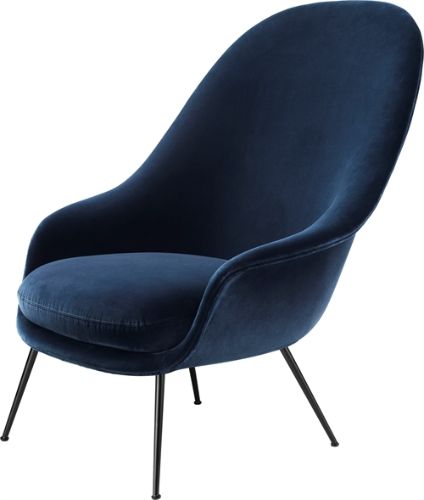 GUBI Bat Lounge Chair High Back 39 cm - Black Matt Base Velvet