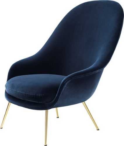 GUBI Bat Lounge Chair mit hoher Rückenlehne 39 cm – Messing, halbmatter Samt
