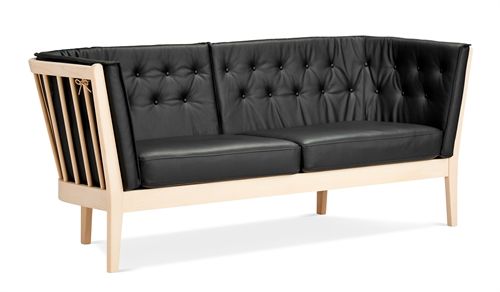 Stouby Maria 3 personers sofa - Sæbebehandlet eg/Sort Sierra læder