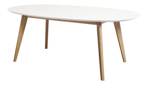 Andersen Furniture DK10 Ovaler Esstisch mit Verlängerung 110 x 190 x 72 cm – weißes Laminat/ seifenbehandelte Eiche