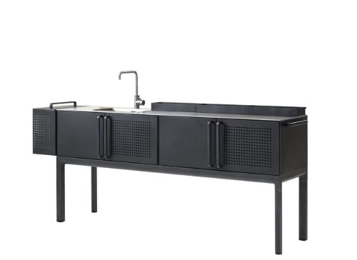 Cane-line Outdoor Drop Køkken Modul inkl. Håndvask og Armatur - Lava Grey/Aluminium