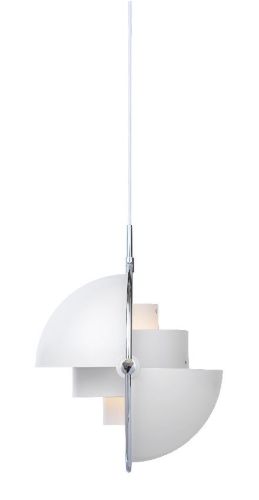 GUBI Multi-Lite Pendelleuchte Ø: 36 cm Chromsockel – Weißer Schirm