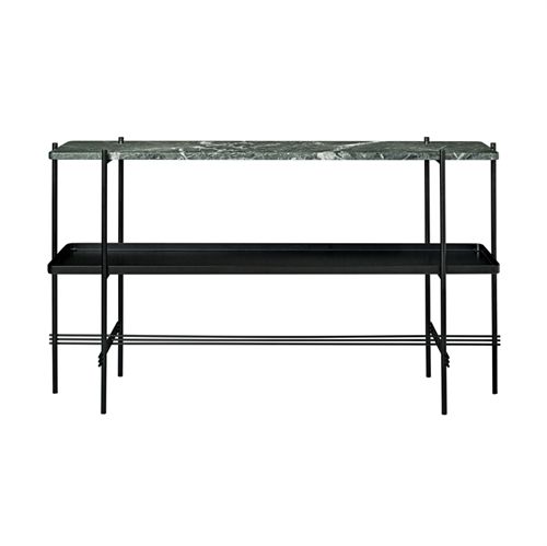 GUBI TS Console 2 rack w. tray black base - Green Guatemala Marble top