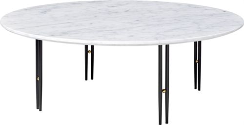 GUBI IOI Coffee Table - Round, Ø100 (Black Semi Matt Base / Brass Sphere, White Carrara Marble)