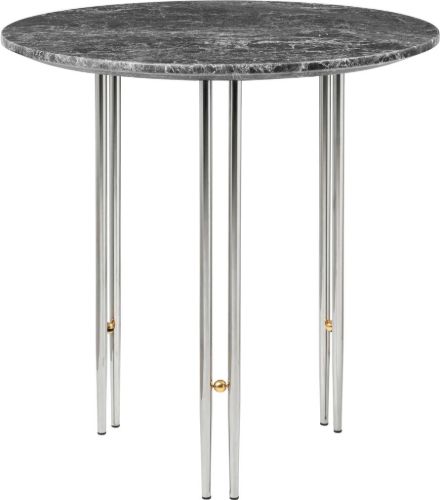 GUBI IOI Coffee Table - Round, Ø50 (Chrome Base / Brass Sphere, Grey Emperador Marble)