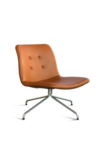 Bent Hansen Primum Loungesessel SH: 38 cm – Cognac Adrian Leder/Edelstahl mit Drehgestell