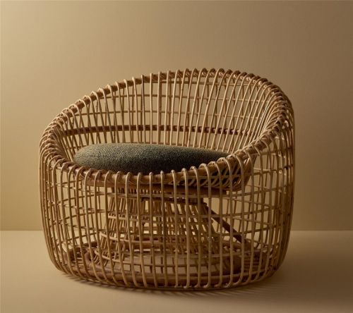 Cane-line Indoor Nest Rund Stühl SH: 38 cm - Natürliches Rattan/Dunkelgrün