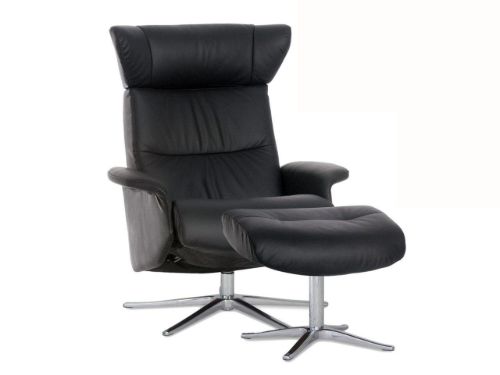 IMG Space 3800 Lænestol inkl. Fodskammel  - Læder E 601 Limousine/B4 Sokkel/Blank Stål/Medium højde