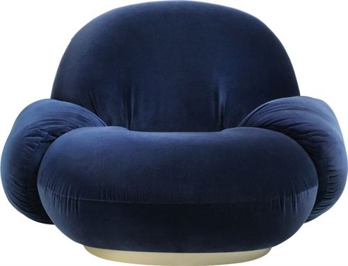 GUBI Pacha Lounge Chair m. Armlehnenhöhe: 35 cm – feste Basis in Samtblau/Perlgold
