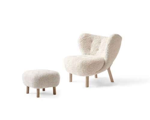 &Tradition Little Petra VB1 Loungechair & ATD1 Pouf - White Oiled Oak/Sheepskin Moonlight