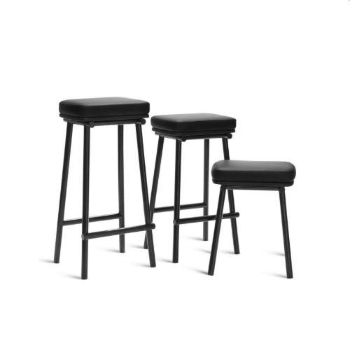 Please Wait to be Seated Tubby Tube Thekenhocker, gepolstert, H: 68 cm – Schwarz/Savanne-Leder