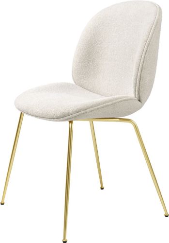 GUBI Beetle Dining Chair Fully Upholstered Light Bouclé SH: 45 - Brass/001