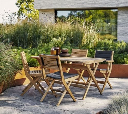 Cane-line Outdoor Flip Klappstuhl inkl. Sitz- und Rückenkissen SH: 47 cm – Dunkelgrau/Teak