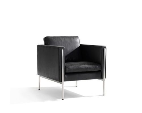 Skipper Capri Lænestol SH: 42cm Armlæn A  - Stål/Sort Elegance (læder 2)